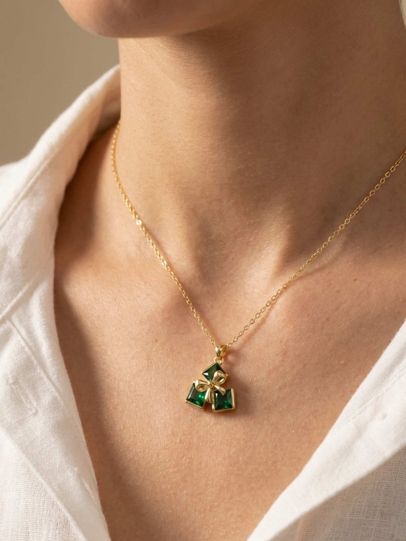 Emerald Bow Trio Necklace