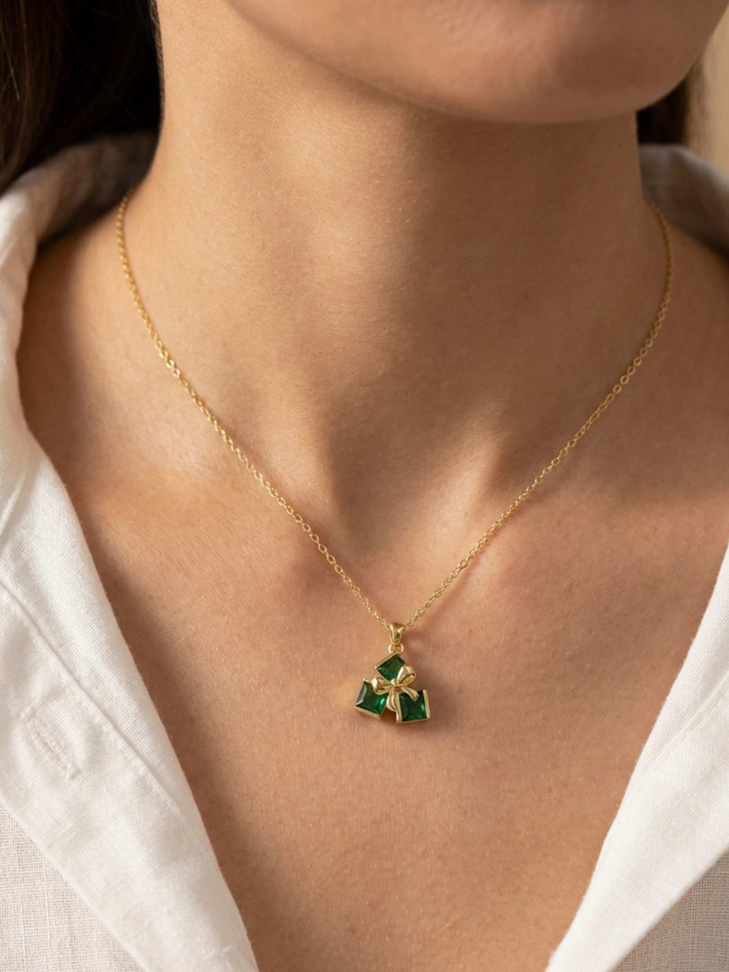 Emerald Bow Trio Necklace