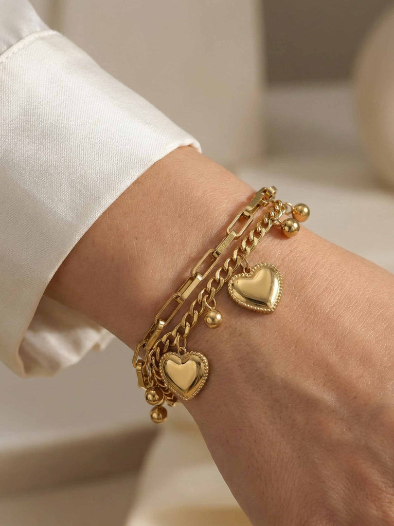 Golden Heart Layered Bracelet