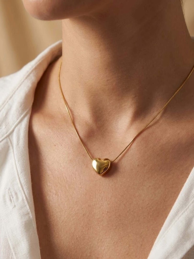 Golden Puffy Heart Necklace