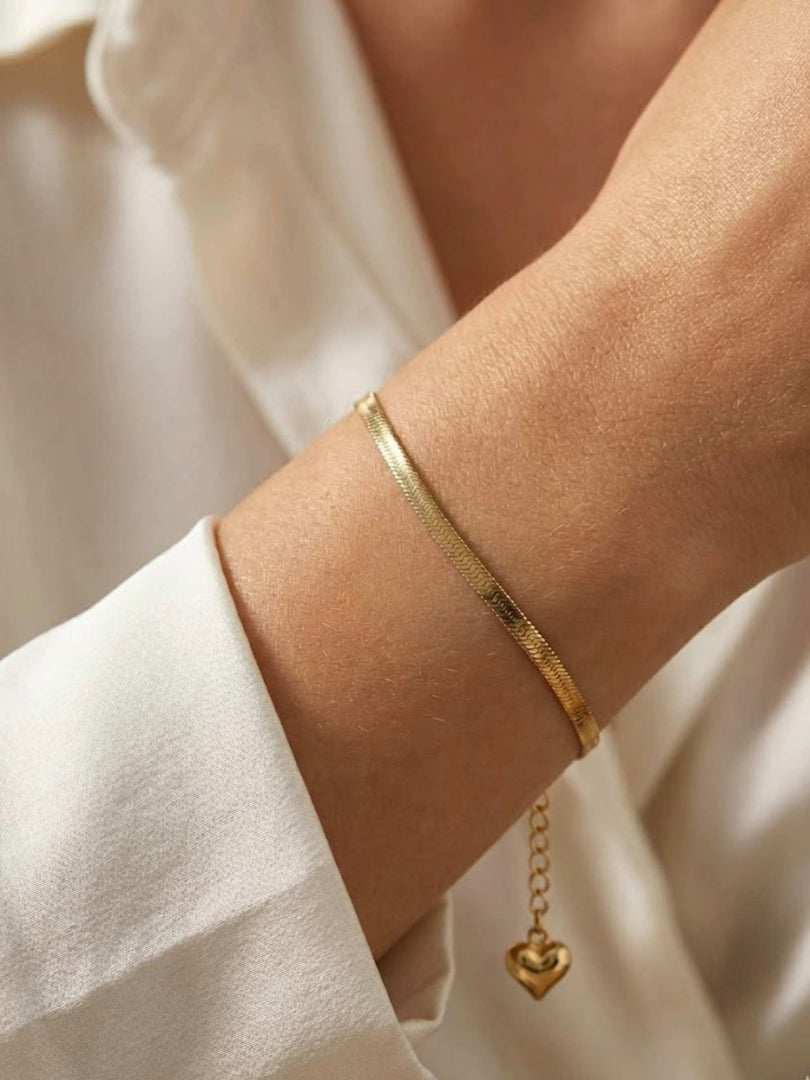 Sleek Herringbone Heart Bracelet