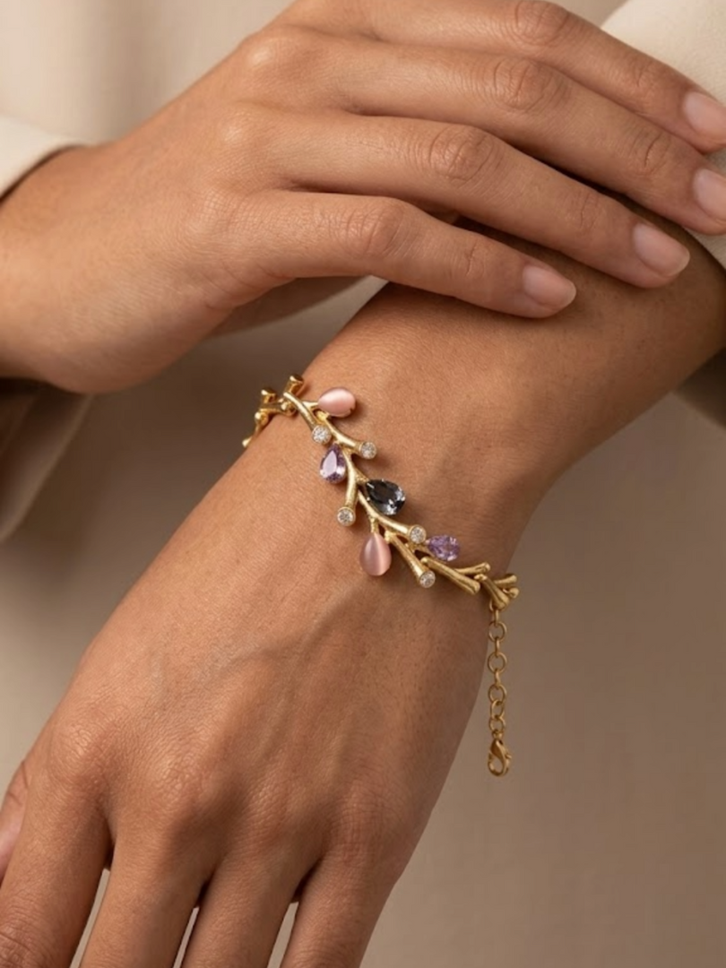 Blush Vine Crystal Charm Bracelet