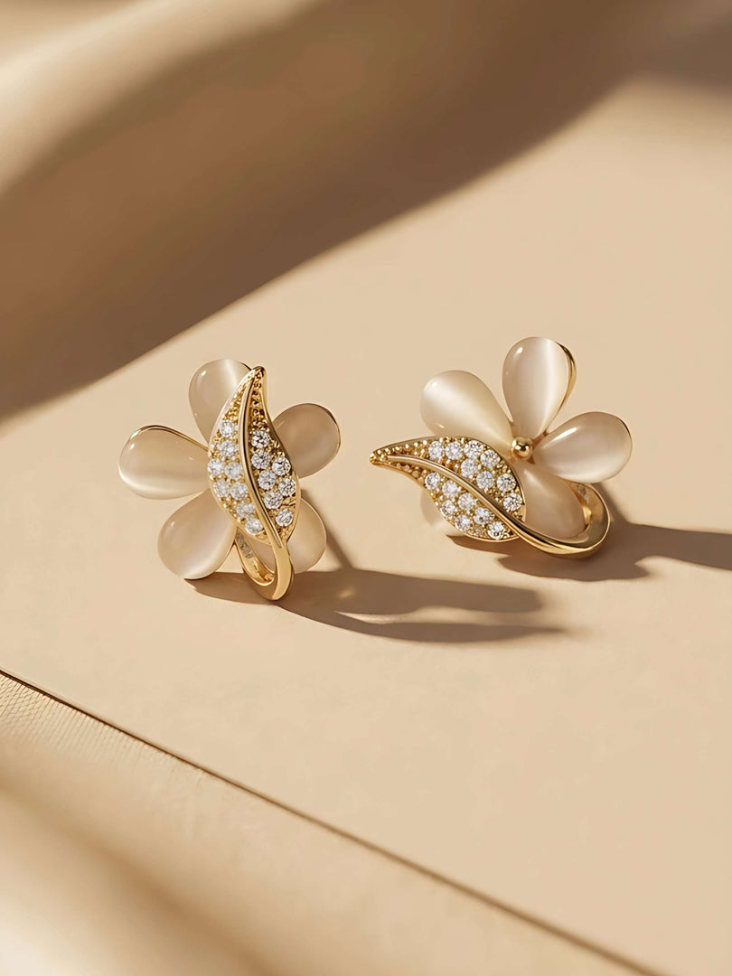 Opal Petal Leaf Stud Earrings