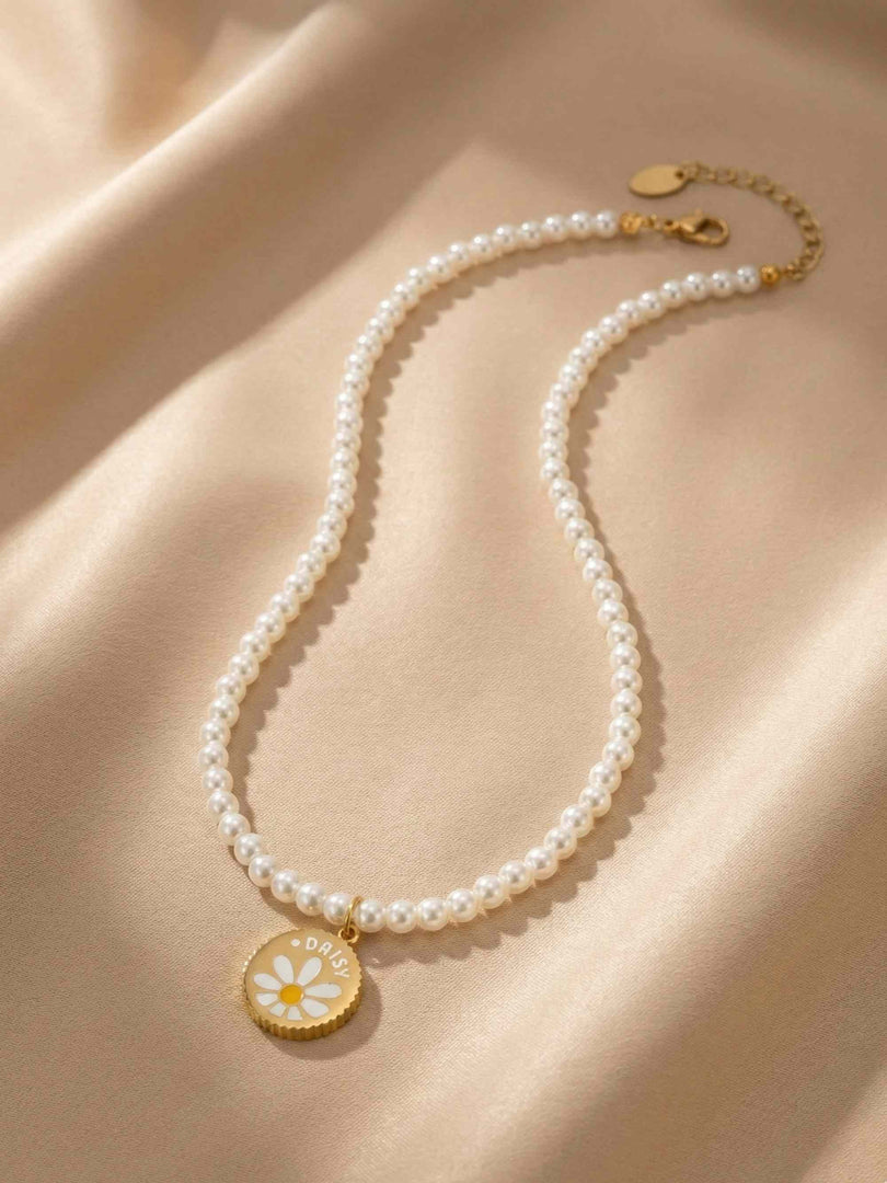 Daisy Pearl Charm Necklace