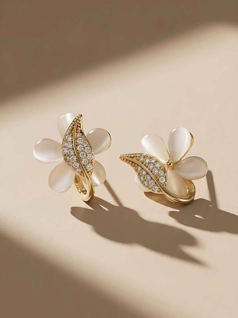 Opal Petal Leaf Stud Earrings