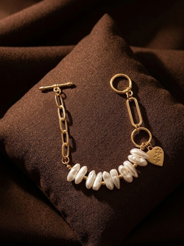 Golden Pearl Rhythm Charm Bracelet