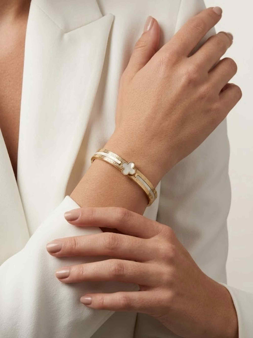 Mother of Pearl Greek Key Bangle