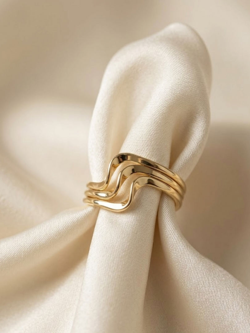 Golden Wave Triple Stack Ring