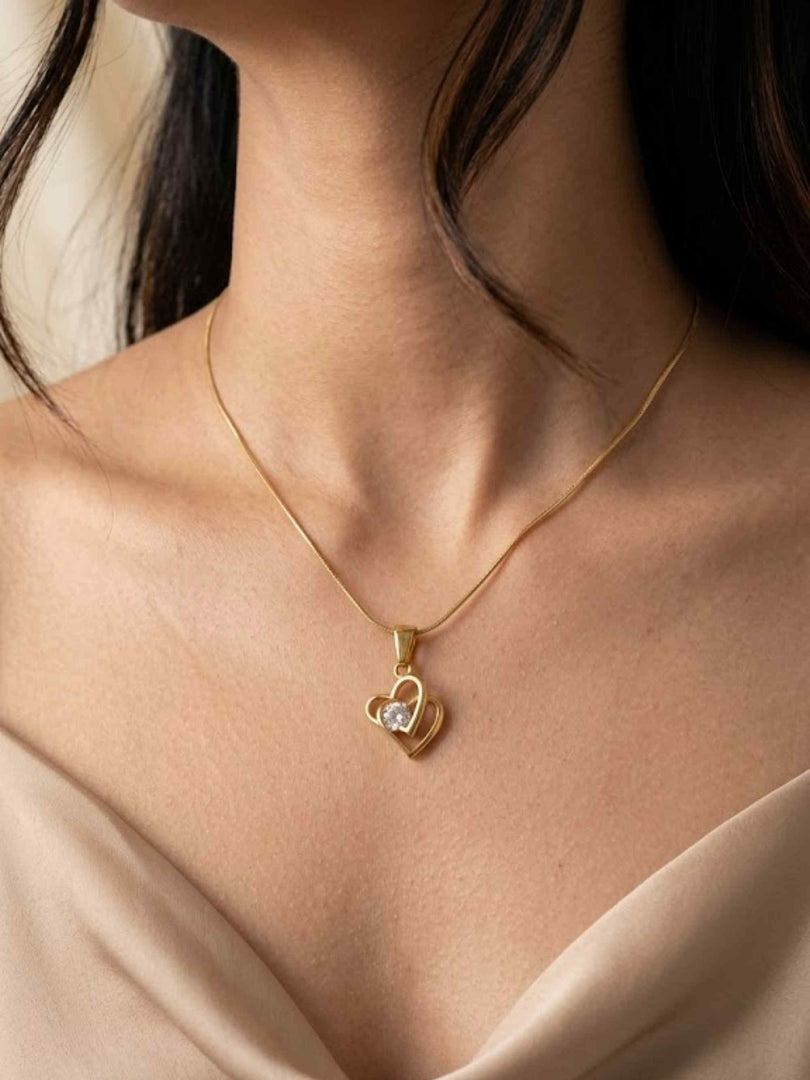 Double Heart Crystal Snake Chain Necklace