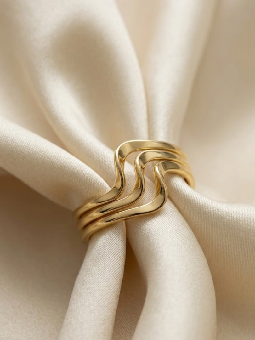 Golden Wave Triple Stack Ring