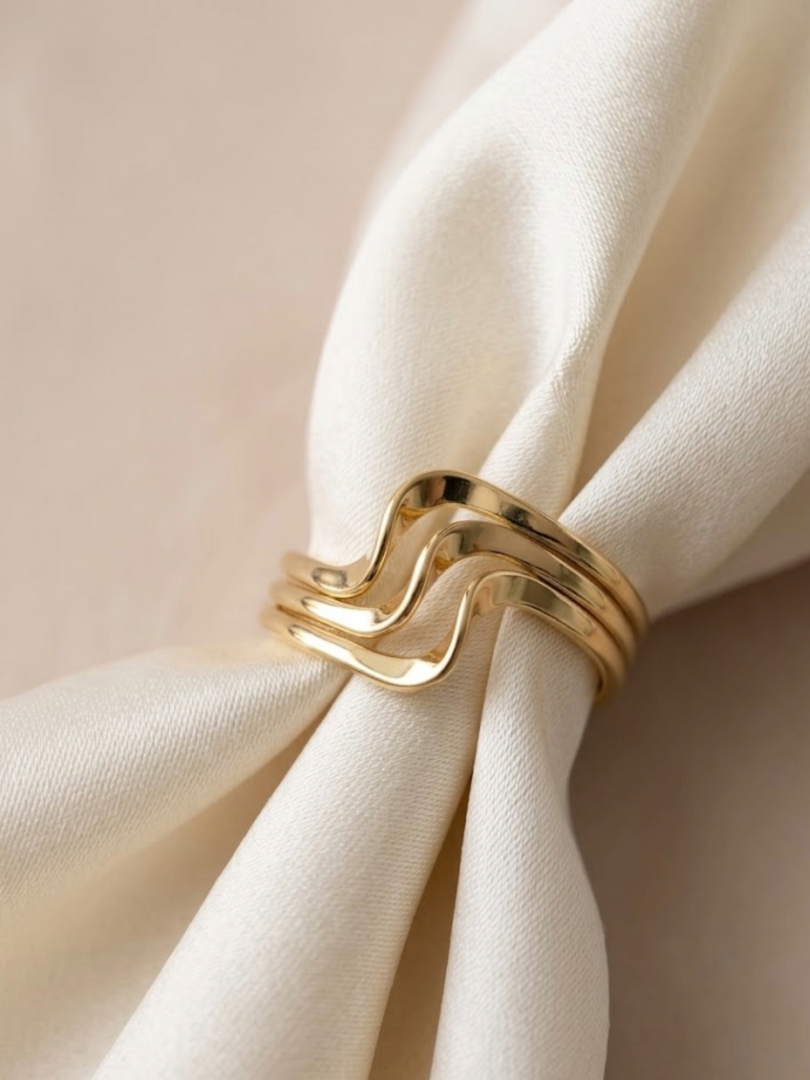 Golden Wave Triple Stack Ring