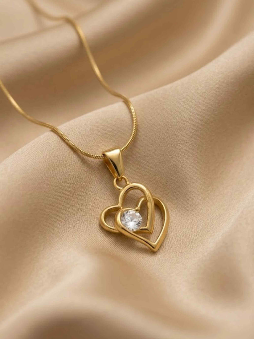 Double Heart Crystal Snake Chain Necklace