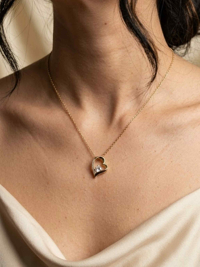 Open Heart Solitaire Pendant Necklace