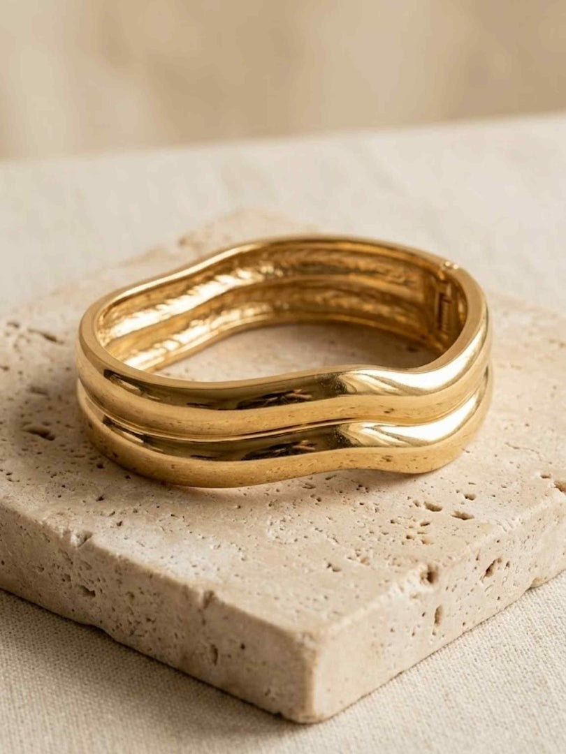 Liquid Gold Sculptural Wave Bangle