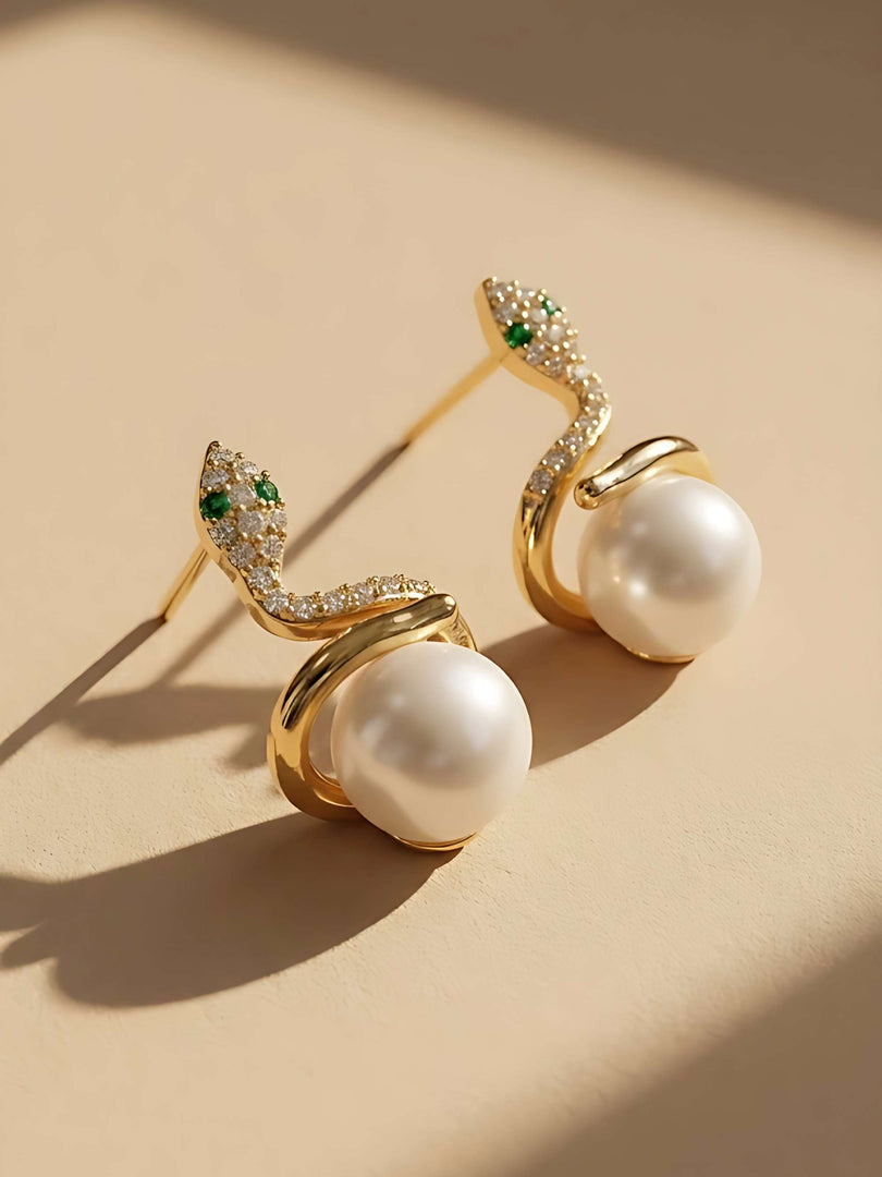 Serpent Pearl Stud Earrings