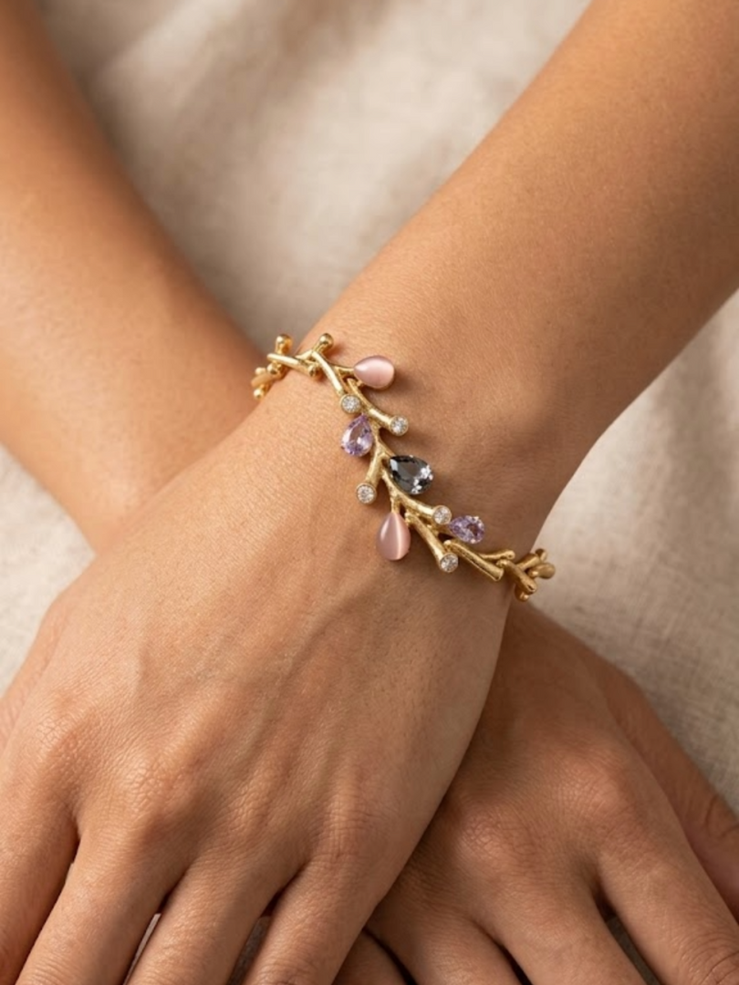 Blush Vine Crystal Charm Bracelet