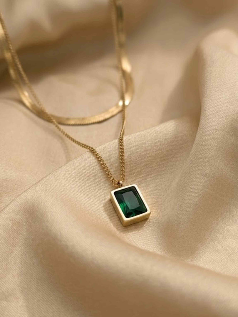 Emerald Drop Herringbone Layered Necklace