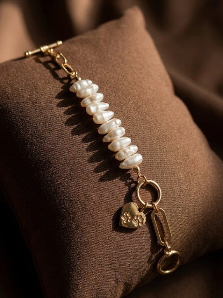 Golden Pearl Rhythm Charm Bracelet