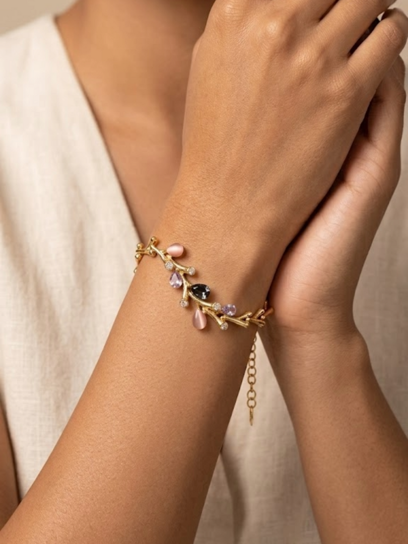 Blush Vine Crystal Charm Bracelet