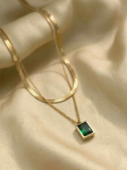 Emerald Drop Herringbone Layered Necklace