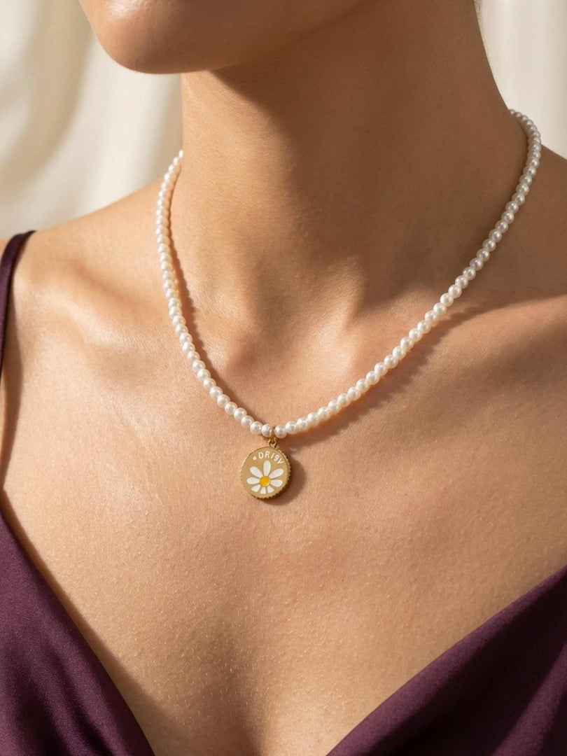 Daisy Pearl Charm Necklace
