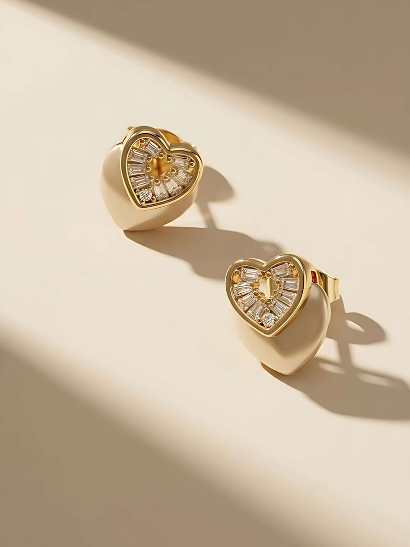 Baguette Heart Glow Stud Earrings