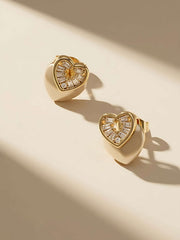 Baguette Heart Glow Stud Earrings