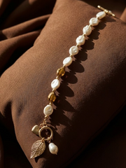 Golden Leaf Pearl Drop Bracelet