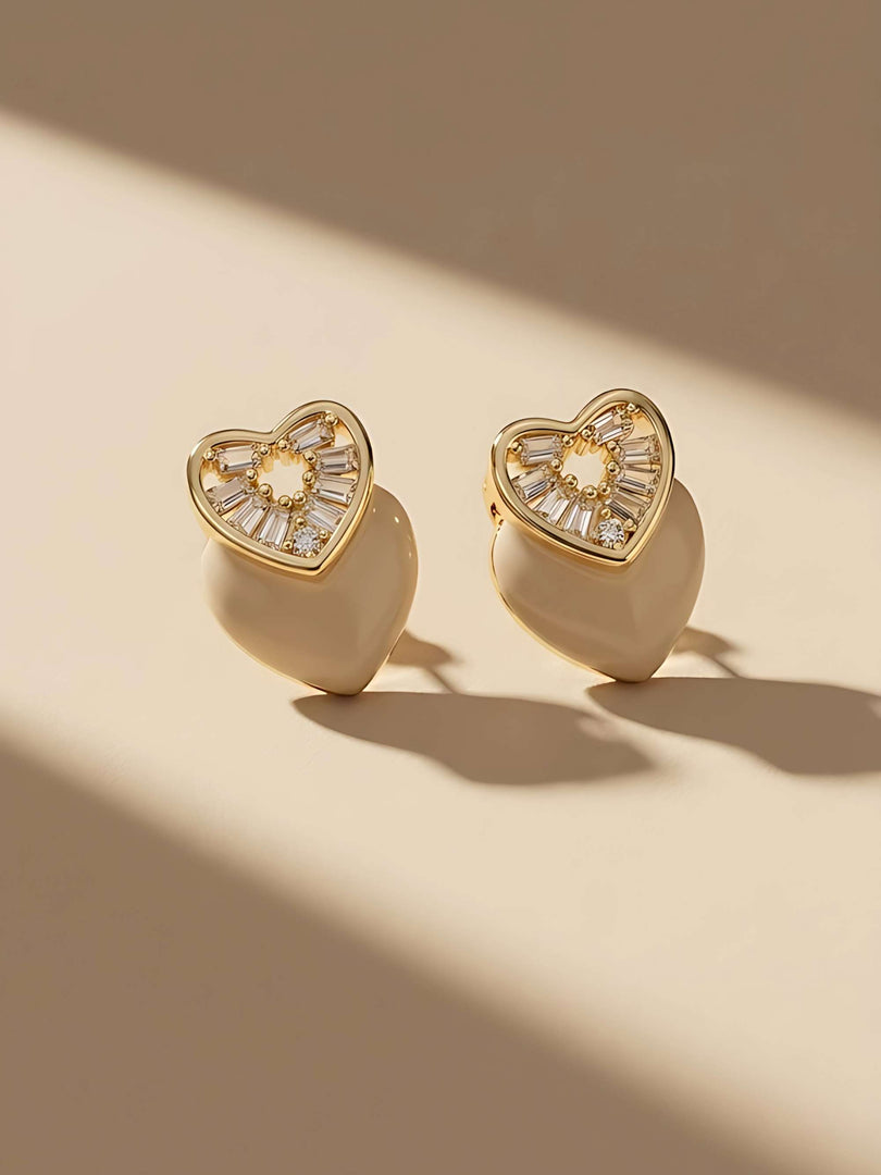 Baguette Heart Glow Stud Earrings