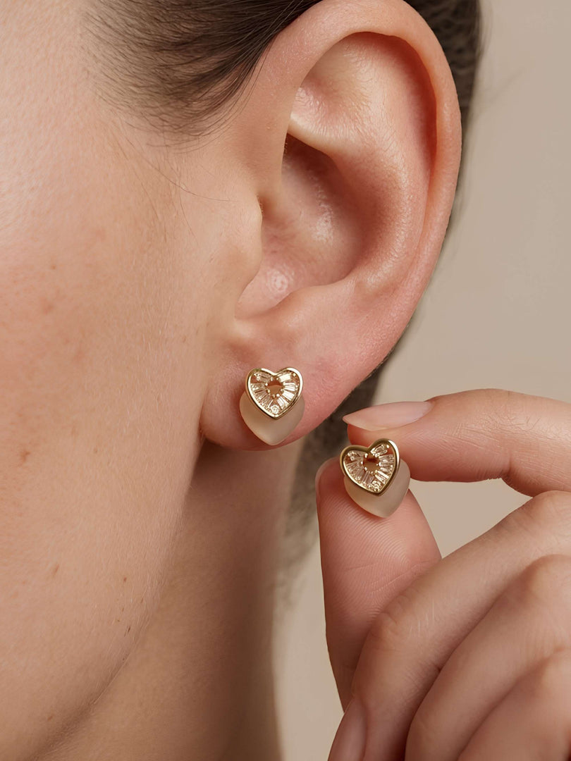 Baguette Heart Glow Stud Earrings