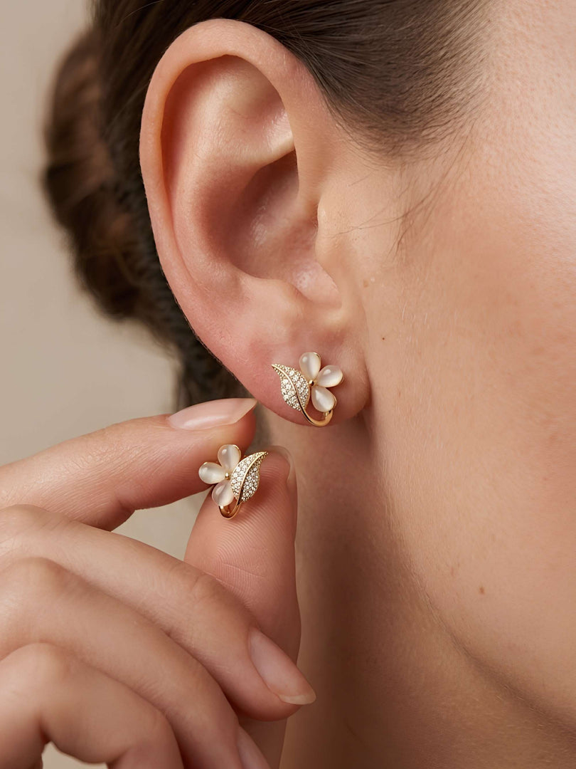 Opal Petal Leaf Stud Earrings