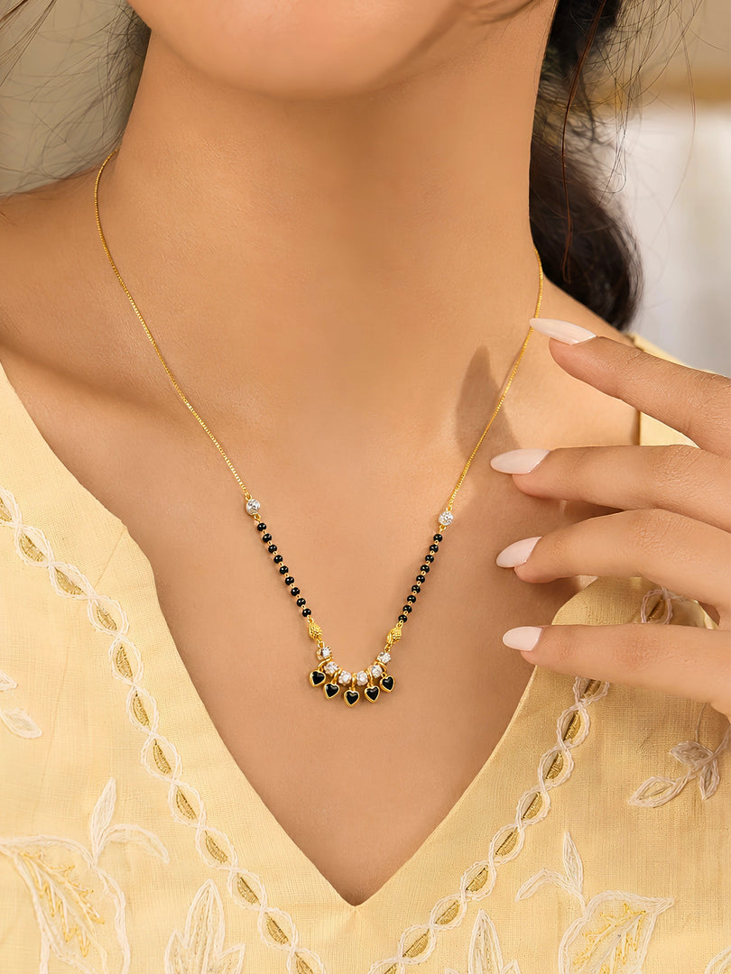 Golden Black Heart Charm Mangalsutra