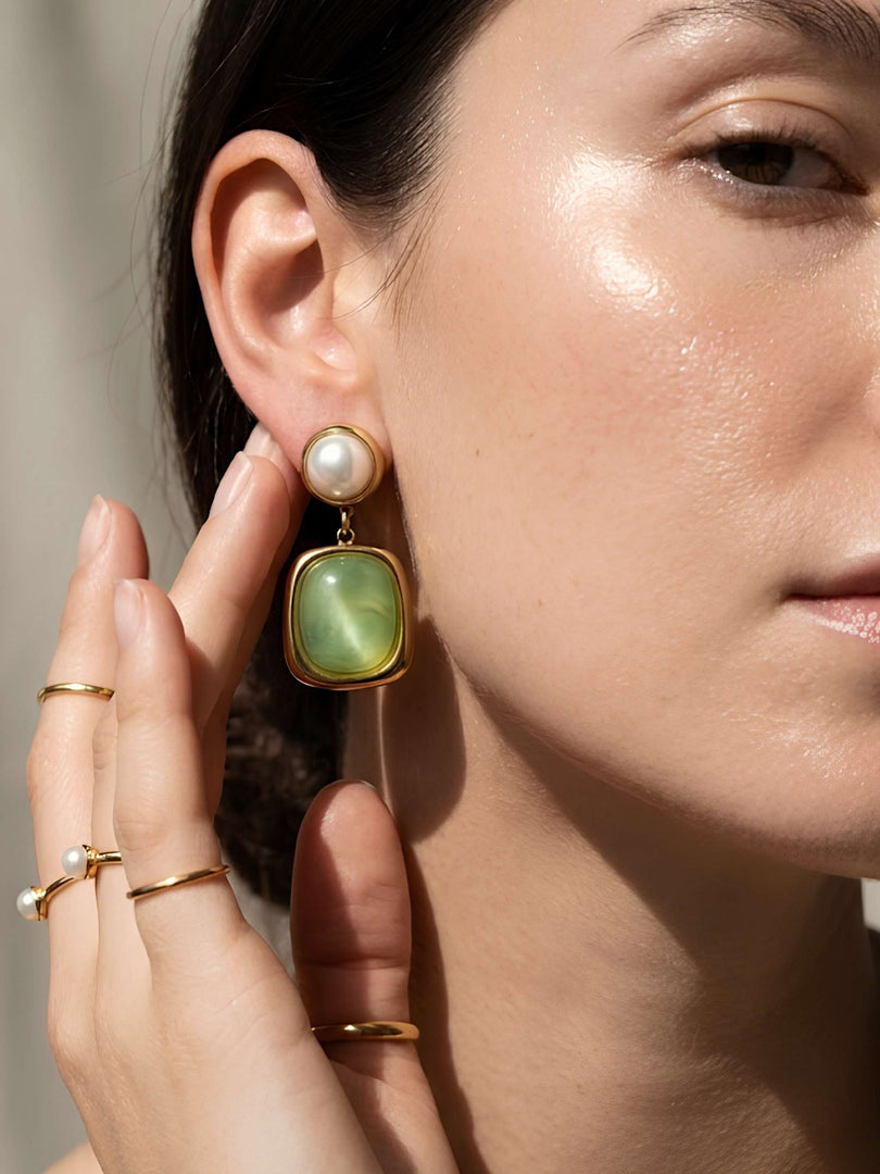 Jade Glow Pearl Drop Earrings