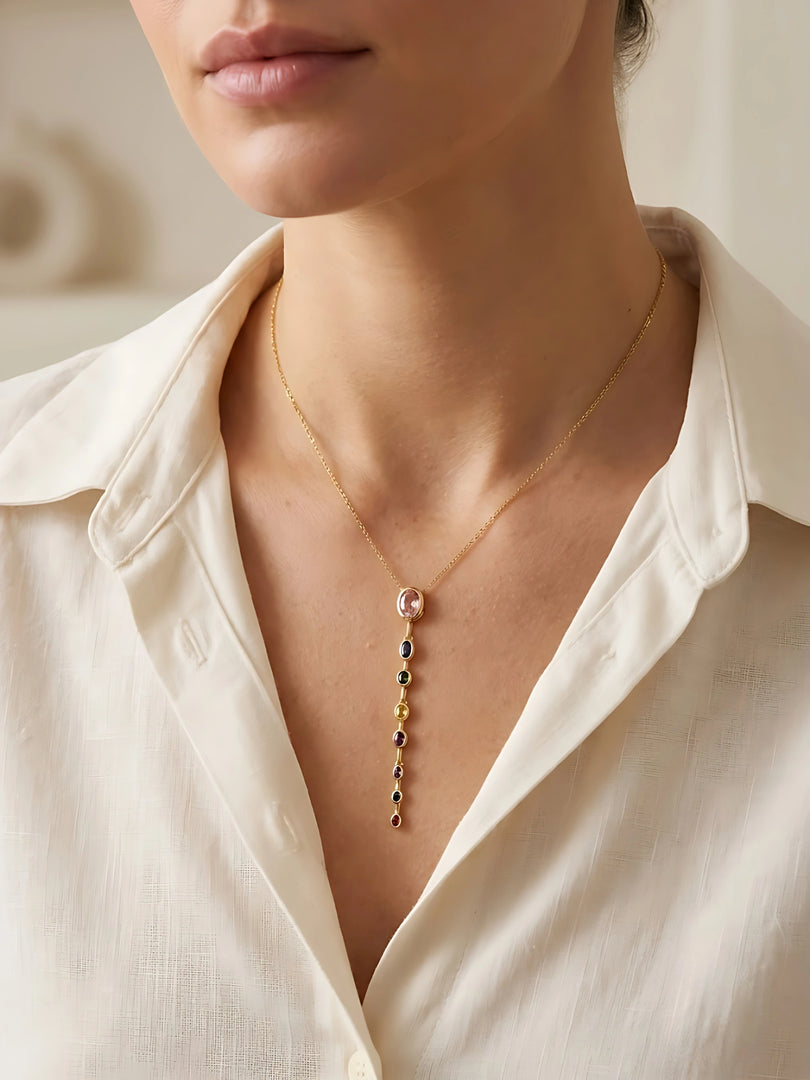 Rainbow Gemstone Drop Necklace