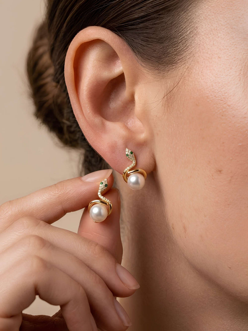 Serpent Pearl Stud Earrings