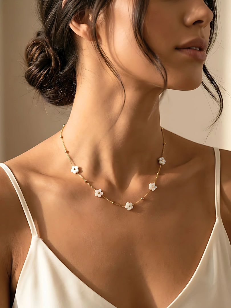 Daisy Pearl Station Necklace