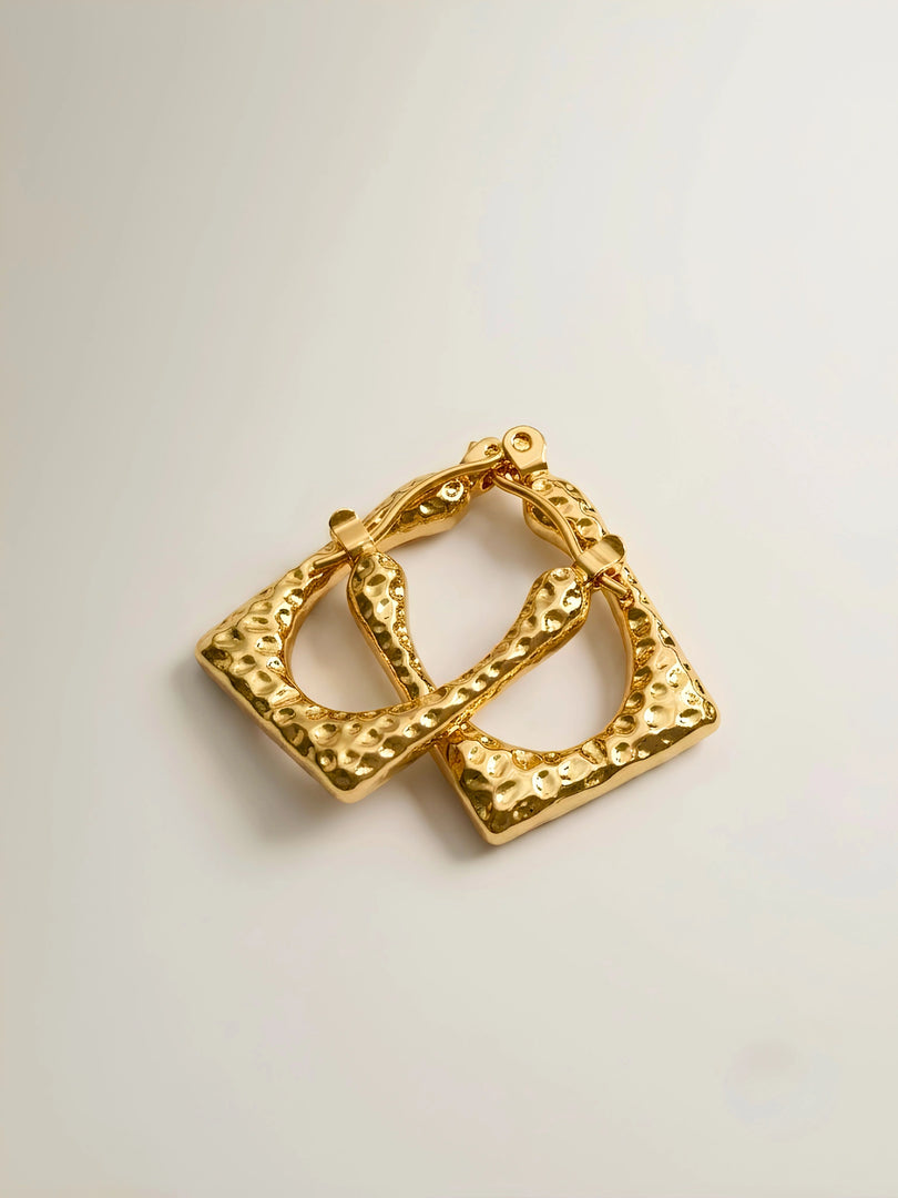 Hammered Square Hoop Earrings