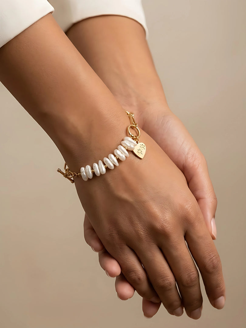 Golden Pearl Rhythm Charm Bracelet