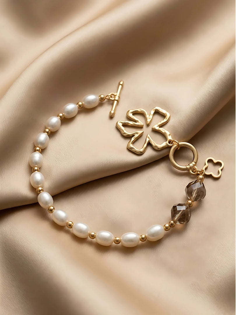 Golden Bloom Pearl Charm Bracelet