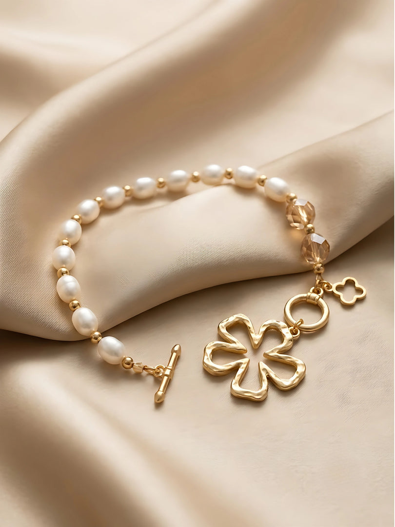 Golden Bloom Pearl Charm Bracelet