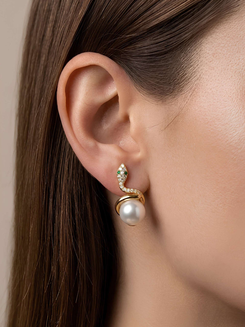 Serpent Pearl Stud Earrings