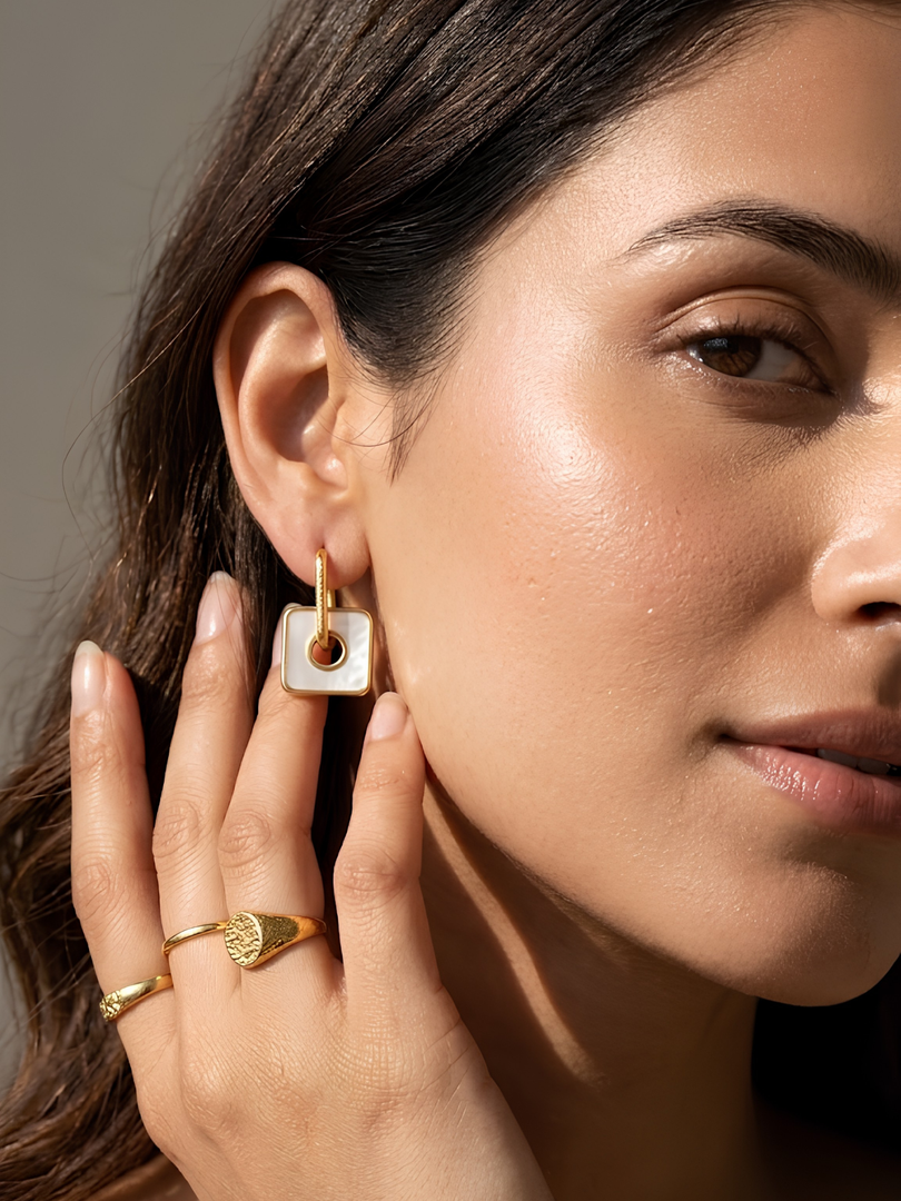 Mother of Pearl Square Drop Earrings