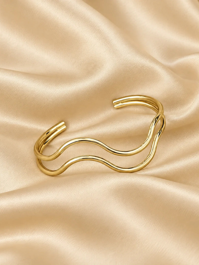 Golden Wave Double-Strand Open Cuff Bracelet