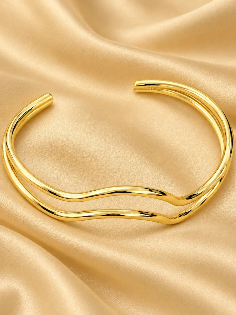 Golden Wave Double-Strand Open Cuff Bracelet