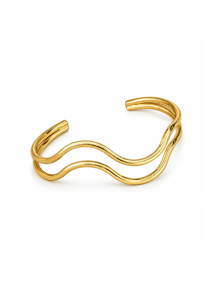 Golden Wave Double-Strand Open Cuff Bracelet