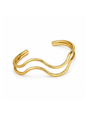 Golden Wave Double-Strand Open Cuff Bracelet