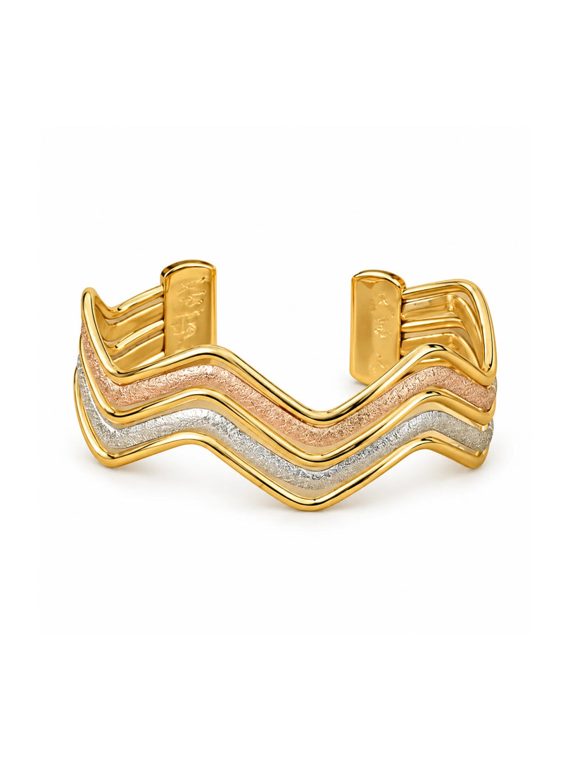 Tricolor Wave Textured Cuff Bracelet