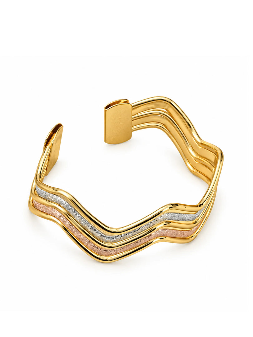 Tricolor Wave Textured Cuff Bracelet