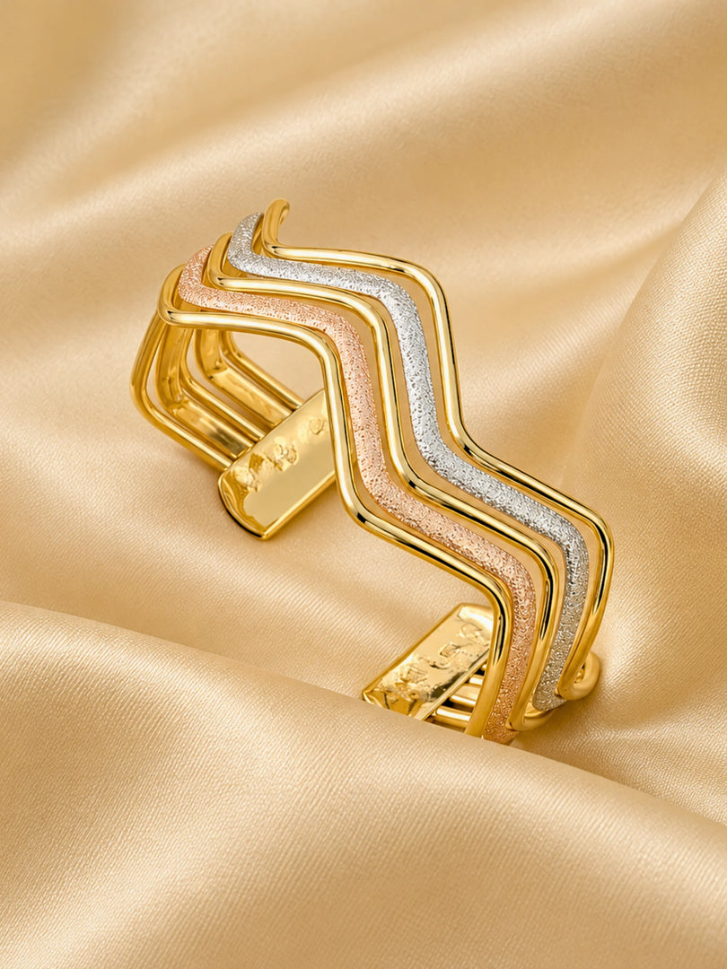 Tricolor Wave Textured Cuff Bracelet
