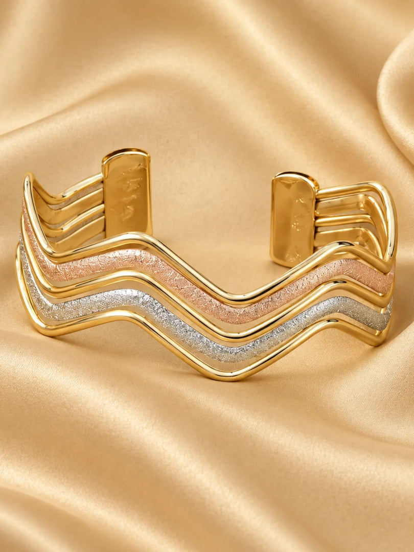 Tricolor Wave Textured Cuff Bracelet